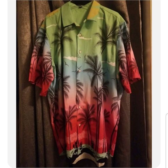 Hawaiian Multicolored Palm Tree Button Down Shirt Short Sleeve NWOT Mens Sz. XL - Picture 1 of 10